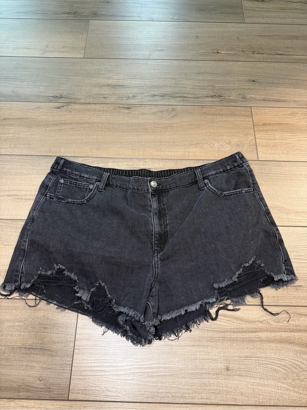 aerie Black Distressed High-Rise Denim Shorts